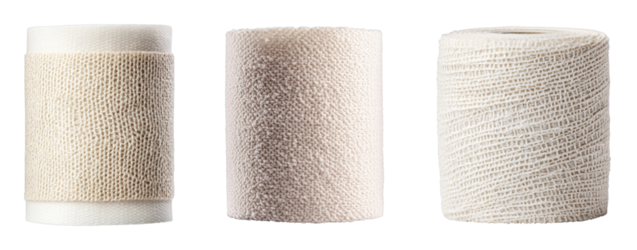 Various types of medical bandages on a transparent background