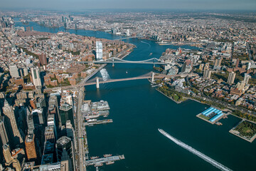 Aerial View of Brooklyn Bridge and Manhattan Bridge Spanning the East River in New York City