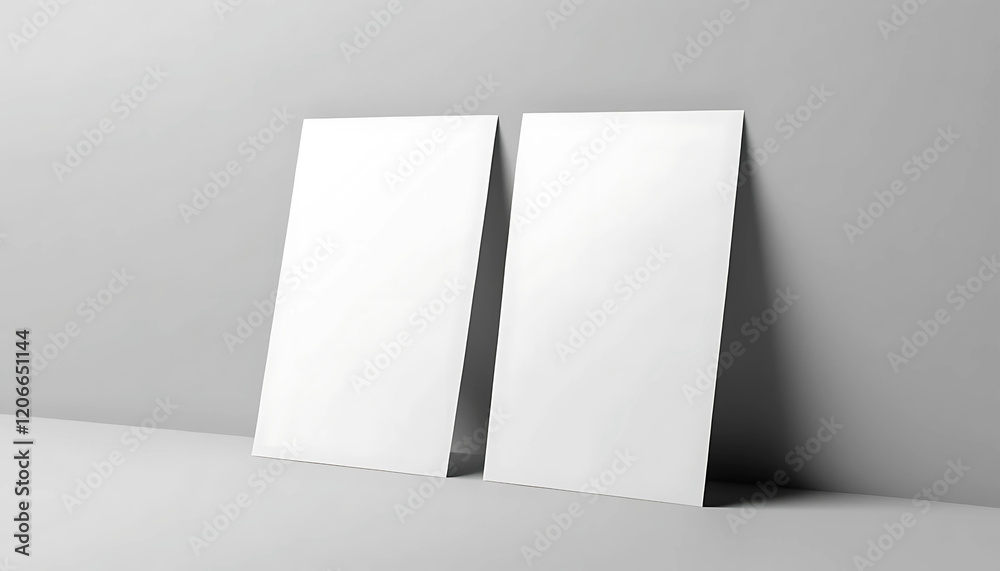 Wall mural two vertical postcard mockup blank paper template. white empty card for design in 3d rendering