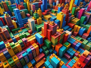 Fototapeta premium A panoramic wallpaper showcases a company's structure: interlocking blocks symbolize its integral parts.