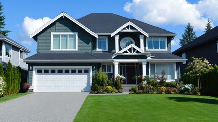 Green House with White Garage