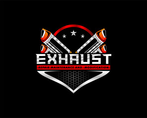 vector logo illustration of car and motorbike exhaust, repair, maintenance, modification