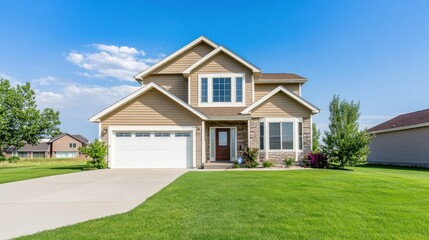 Fototapeta premium A Modern House with a White Garage Door