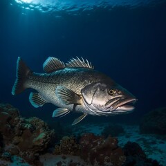 Giant Sea Bass Glowing Under Underwater Lights During a Night Dive