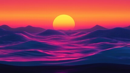 Fototapeta premium Synthwave Sunset Over Undulating Hills