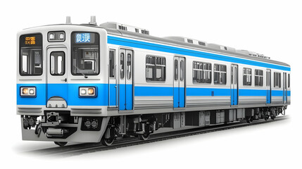 Fototapeta premium Blue commuter train, Japan, studio, white background, transport