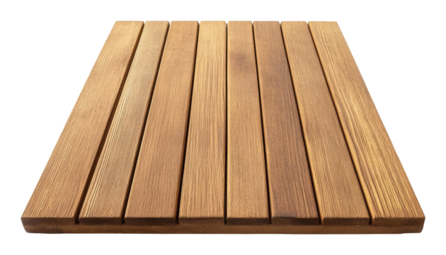 wooden deck board with parallel planks, isolated view. natural construction material concept
