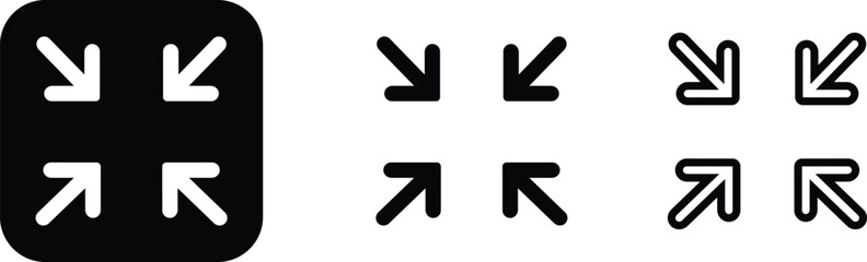 Maximize icon logo design Full Screen Arrow and Exit Screen Icons Black Silhouette flat line set. Minimalist with arrows pointing outward, representing zoom or expand functions in digital interfaces