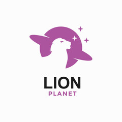 lion planet simple logo in negative space