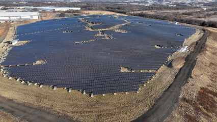 Aerial view of Solar Panel Fields atop the Edgeboro Landfill in East Brunswick, New Jersey