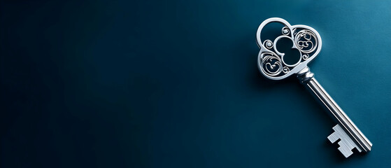 Obraz premium Elegant antique key on a blue background.