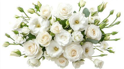 bouquet of white roses and eustoma flowers isolated
