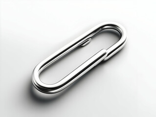 Close-up of a metallic paperclip on a white background.