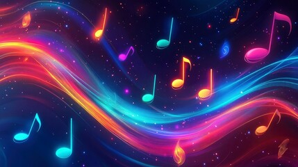 Fototapeta premium Glowing Abstract Music Symbols with Lights with Colorful Background