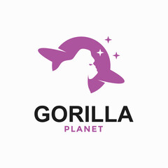 gorilla planet simple logo in negative space