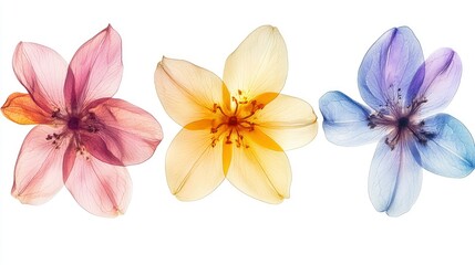 Fototapeta premium Colorful transparent flowers on a white background