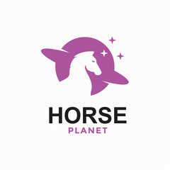 horse planet simple logo in negative space