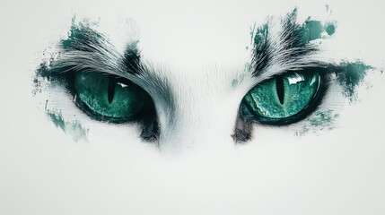 Green cat eyes with artistic brush strokes