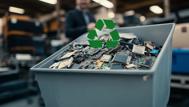Electronic waste recycling bin with circuit boards and components. (1)