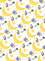 seamless pattern with Crescent moon and star