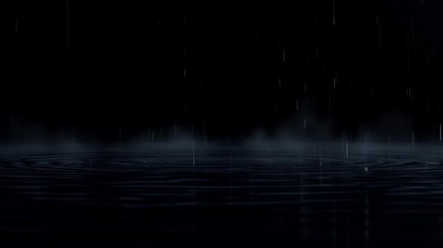 rain drops on the dark background with water ripples on it