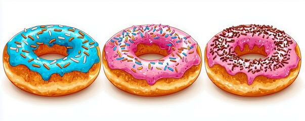 Colorful Donuts with Frosting and Sprinkles for Sweet Treats