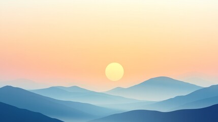 A tranquil sunrise over mountains gradient background.featuring soft oranges and blues.highlighting the peaceful start of the day.Ideal for nature blogs, travel promotions, and serene visuals