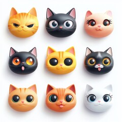 3D Cat Face Emoji Icon Isolated and White Background
