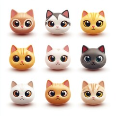 Fototapeta premium 3D Cat Face Emoji Icon Isolated and White Background