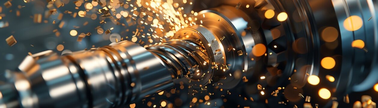 Metal being machined with sparks flying.