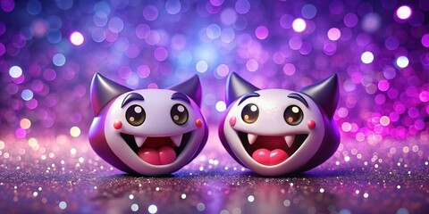 Obraz premium Cute vampire fangs sparkle against a dreamy purple bokeh, a digital fantasy painting.