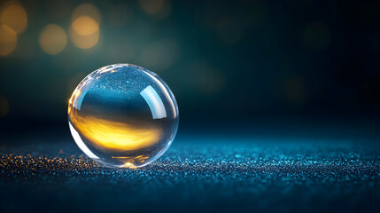 Shiny orb reflecting light in dark space.