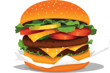 Delicious Cartoon Cheese Burger Vector Illustration with transparent background, burger vector illustration art