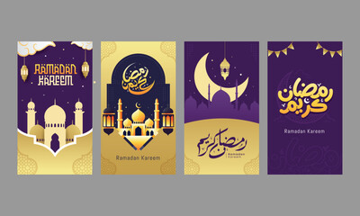 Ramadan kareem social media stories template with arabic calligraphy means generous holiday vector illustration. Ramadan is holy month in Islam