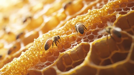 Honeycomb with Bees: A Close-Up of Nature's Golden Treasure