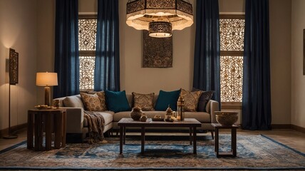 arabic setting for a majlis with traditional Living room ramadan decoration