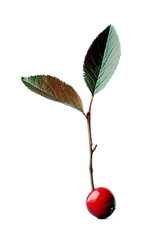 Fototapeta premium Fresh Cherry Branch with Green Leaves Isolated on Black Background Showcasing Vibrant Red Fruit Perfect for Culinary and Nature Themed Designs