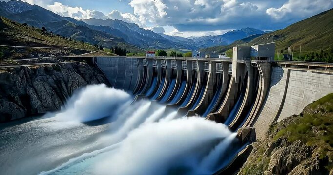 Wide Shot of Massive Hydroelectric Dam