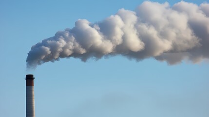Emission from Industrial Chimney Under Clear Blue Sky Showcasing Air Pollution Impact on Environment and Climate Change Concerns for Future Generations