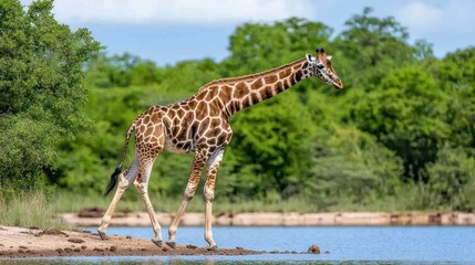 Obraz premium Giraffe by the watering hole