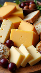 Sliced Cheese with Grapes and Rustic Bread