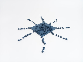 Navy masterbatch plastic granules, hot cutting type, colorful polymer pigment granules isolated on...