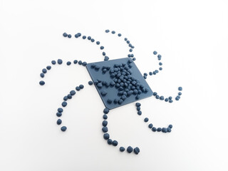 Navy masterbatch plastic granules, hot cutting type, colorful polymer pigment granules isolated on...