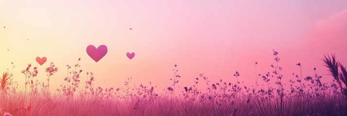 Valentine's Day Heart Background with Wildflowers