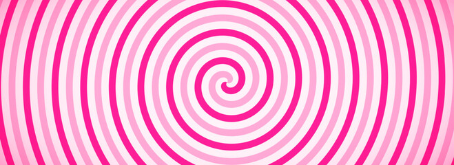Candy color spiral background. Pink rotating swirl pattern wallpaper. Nice spinning vortex for banner, poster, flyer, booklet. Sweet cartoon hypnotic concept. Vector strawberry ice cream backdrop