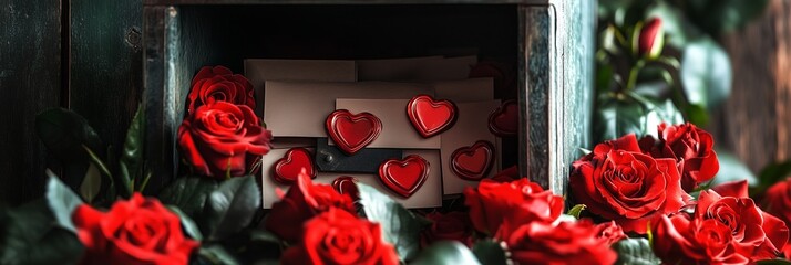Valentine's Day Heart Background with Roses and Letters