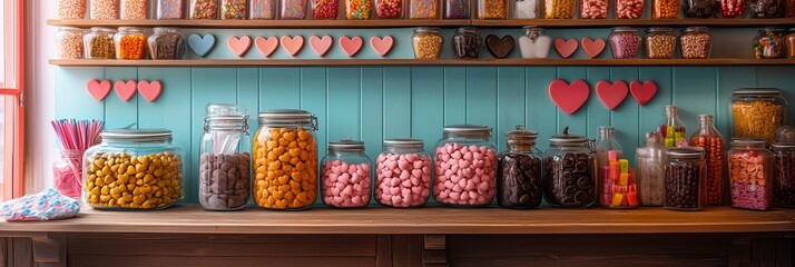 Valentine's Day Candy Background with Hearts and Treats