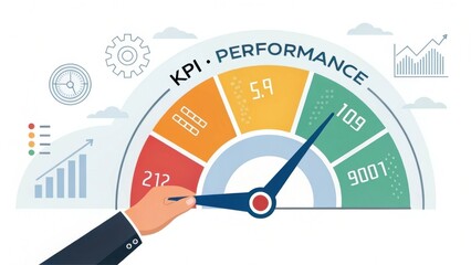 A colorful gauge displaying KPI performance, with metrics ranging from low to high, indicating a measurement of effectiveness.