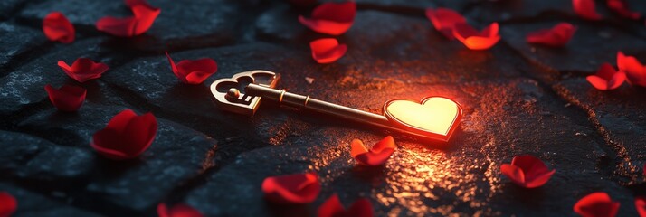 Valentine's Day Key Background with Rose Petals