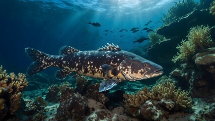 Fototapeta premium Complacent Resting on the Ocean Floor in a Tranquil Underwater Habitat